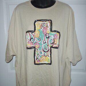 NWT Delta Apparel Pre-Shrunk Cotton T Shirt With Beautiful Cross 3X Plus